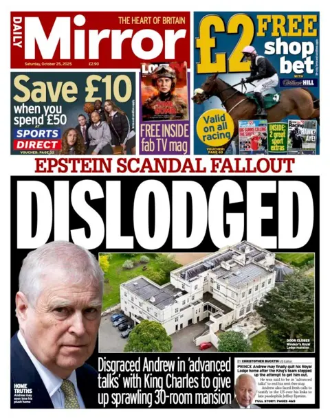 The headline on the front page of the Daily Mirror reads: "Dislodged".