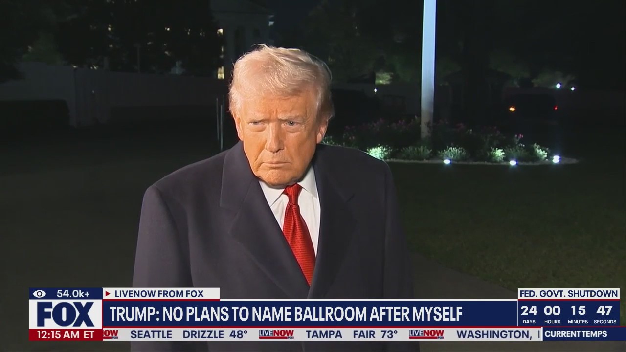 Trump says no plans to name new ballroom after himself