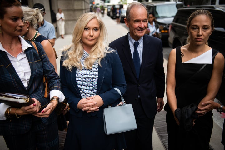 Attorney David Boies (second right) appears beside several of Jeffrey Epstein's alleged victims, including Virginia Giuffre (second left) in New York on Aug. 27, 2019.