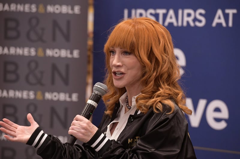 LOS ANGELES, CALIFORNIA - SEPTEMBER 20: Comedian Kathy Griffin speaks during the signing event for Liz Flynt's new book "HUSTLER®50: 50 Years Of Freedom" at Barnes & Noble The Grove on September 20, 2025 in Los Angeles, California.