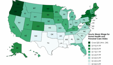 [OC] Hourly Mean Wage for Home Health and Personal Care Aides by U.S. State (2024)