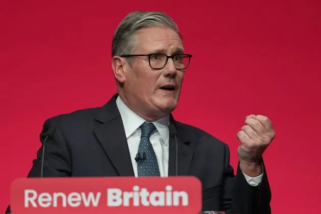Britain's Prime Minister Keir Starmer gives his keynote speech at the annual Labour Party conference in Liverpool, England, Tuesday, Sept. 30, 2025. (AP Photo/Jon Super)