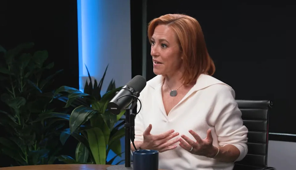 Jen Psaki joked during an appearance on a liberal podcast that Usha Vance might be scared of her husband and should send a secret signal for help. (YouTube)