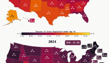 percent of population under 18 by US state, 1990-2024 (swipe for time series) [OC]