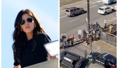 Kristi Noem ‘stares down’ Antifa. It was reporters and a guy in a chicken costume