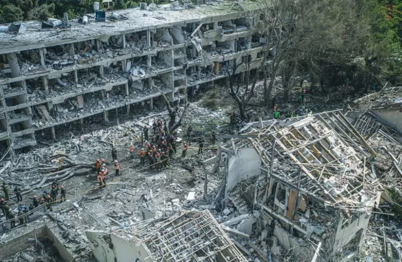 AN AERIAL VIEW reveals the full scale of destruction, where hundreds of residents were simultaneously displaced and forced to compete for apartments in Tel Aviv’s inflated housing market. (credit: Matan Golan/Middle East Images/AFP via Getty Images)