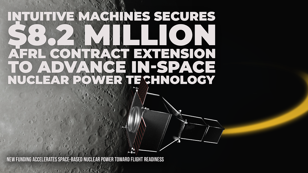 Intuitive Machines Secures $8.2 Million AFRL Contract Extension to Advance In-Space Nuclear Power Technology