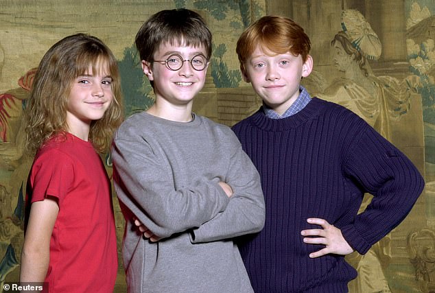 Emma Watson, Daniel Radcliffe and Rupert Grint (pictured aged 11, left to right, in 2000) were the original cast who brought the magic of Hogwarts to life 25 years ago