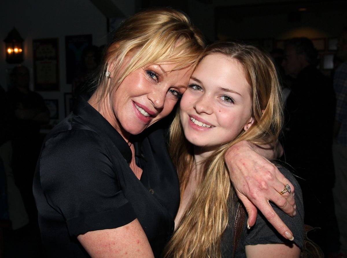 Melanie Griffith and daughter Stella Banderas pose at the opening night of "No Way Around But Through" on June 3, 2012 in California