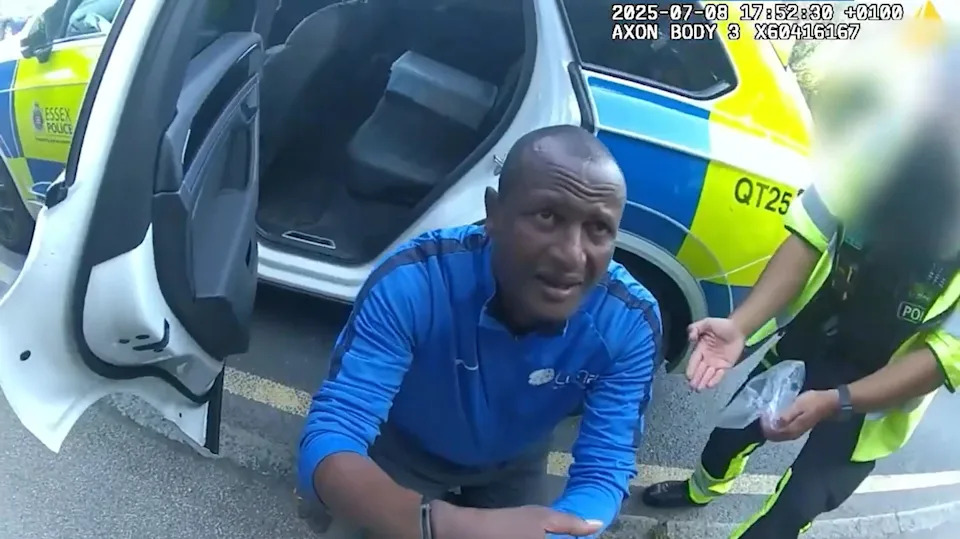 EDITORS NOTE FOOTAGE BLURRED AT SOURCE Screengrab taken from body-worn video dated 08/07/25 issued by the Crown Prosecution Service (CPS) showing the arrest of Hadush Gerberslasie Kebatu, which has been shown in court at Colchester Magistrates' Court, where Kebatu is charged with three counts of sexual assault, one count of inciting a girl to engage in sexual activity, and one count of harassment. Issue date: Wednesday August 27, 2025.