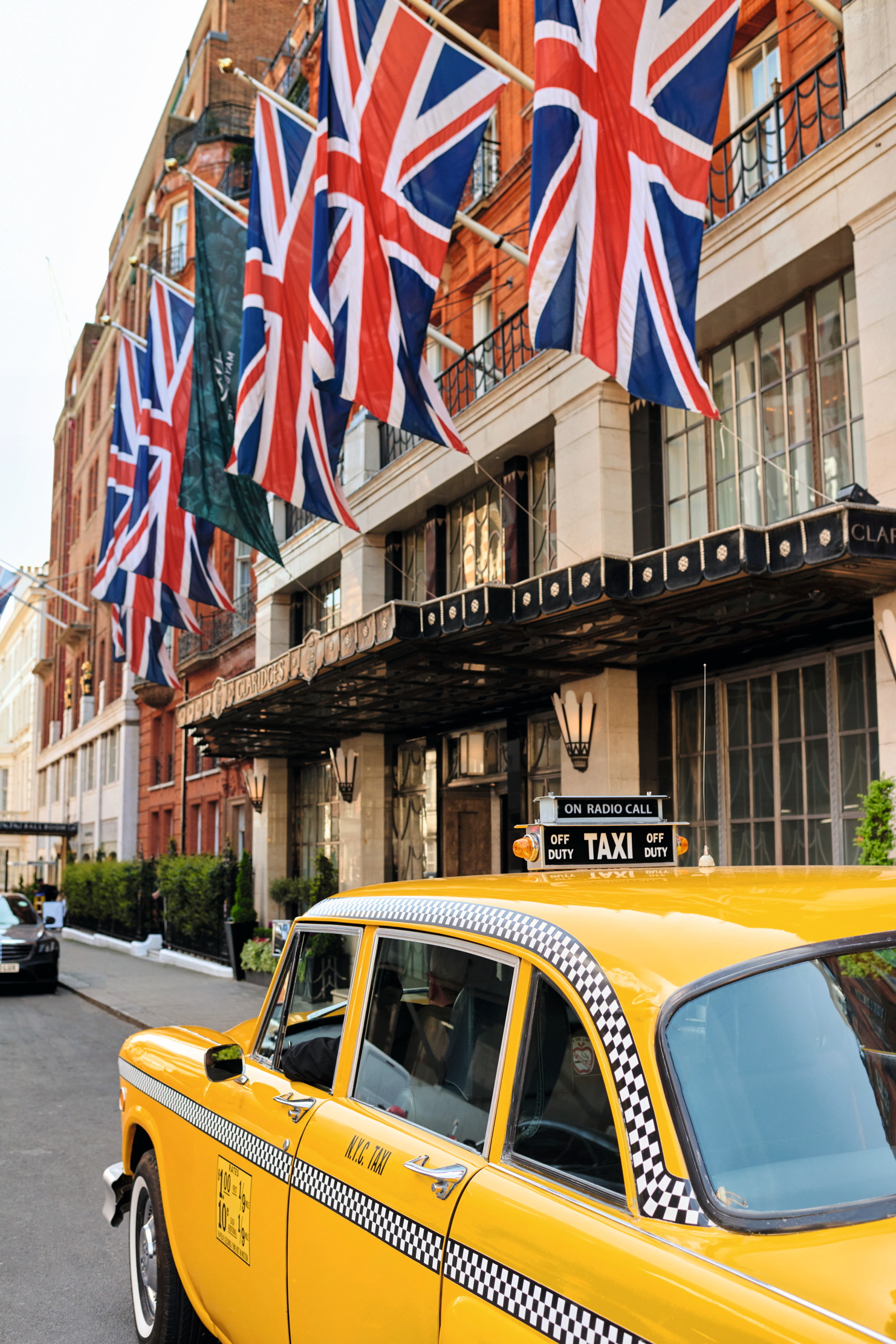 An american taxi outside of Claridge's