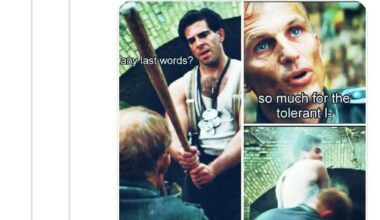 Using a meme that portays himself as a Nazi to poke fun at the left...