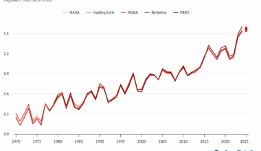 [OC] Global surface temperature records between 1970 and 2025.