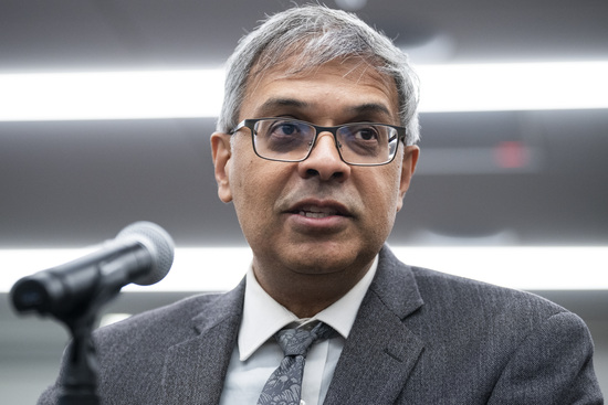 UNITED STATES - NOVEMBER 10: Dr. Jay Bhattacharya speaks during a roundtable discussion with members of the House Freedom Caucus on the COVID-19 pandemic at The Heritage Foundation on Thursday, November 10, 2022. (Tom Williams/CQ Roll Call via AP Images)