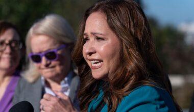 Rep.-elect Adelita Grijalva, D-Ariz., speaks as she is surrounded by supporters who have urged that House Speaker Mike Johnson swear her in, at the Capitol in Washington, Wednesday, Oct. 15, 2025. (AP Photo/J. Scott Applewhite)