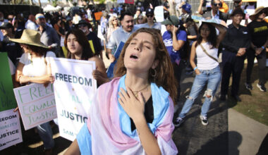 Supporters gather during an immigration rally on Saturday, Sept. 20, 2025, in Los Angeles. (AP Phot...