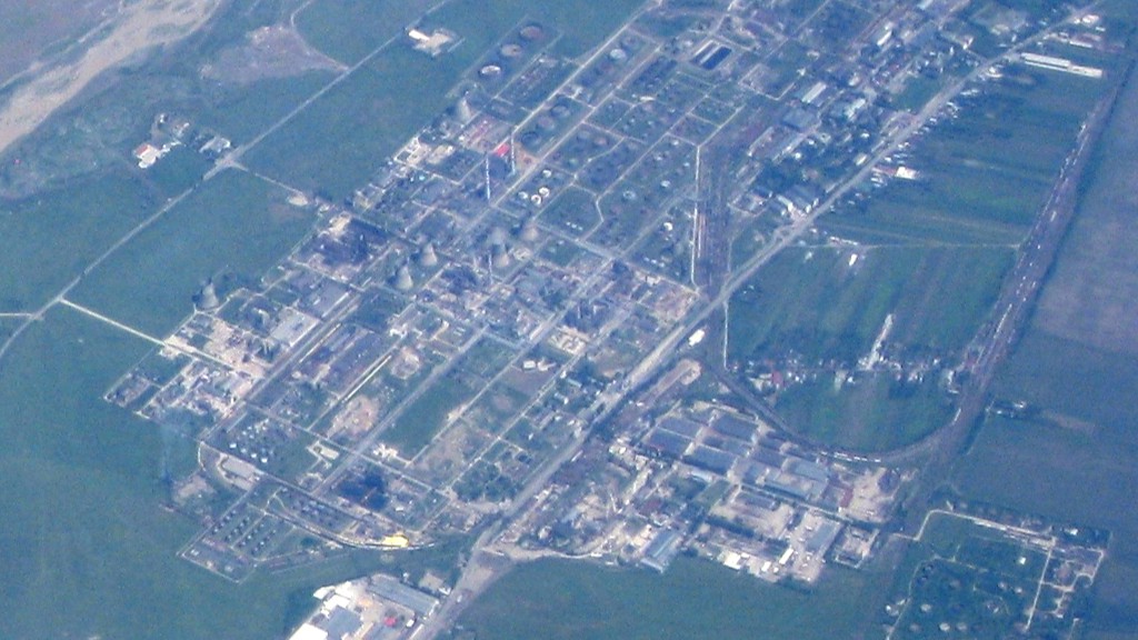 Aerial view from 2019 of the Petrotel-Lukoil oil refinery in Ploiești, Romania