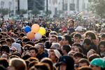People gather during the funeral of Pope Francis in St. Peter’s Square.