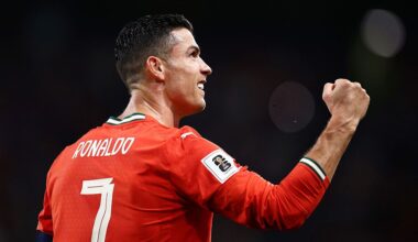 LISBON, PORTUGAL - OCTOBER 14: Cristiano Ronaldo of Portugal celebrates scoring his team&amp;apos;s second goal during the FIFA World Cup 2026 qualifier match between Portugal and Hungary at Estadio Jose Alvalade on October 14, 2025 in Lisbon, Portugal. (Photo by Diogo Cardoso - UEFA/UEFA via Getty Images)