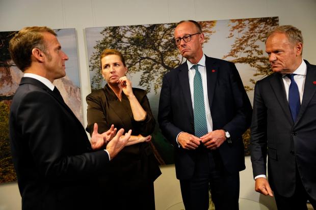 From left, France’s President Emmanuel Macron, Danish Prime Minister Mette...