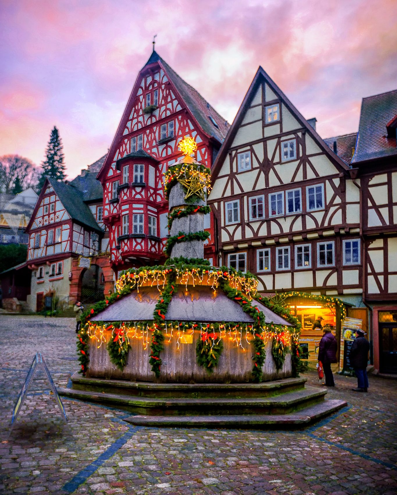 a christmas lights display at a christmas market in bavaria, germany
