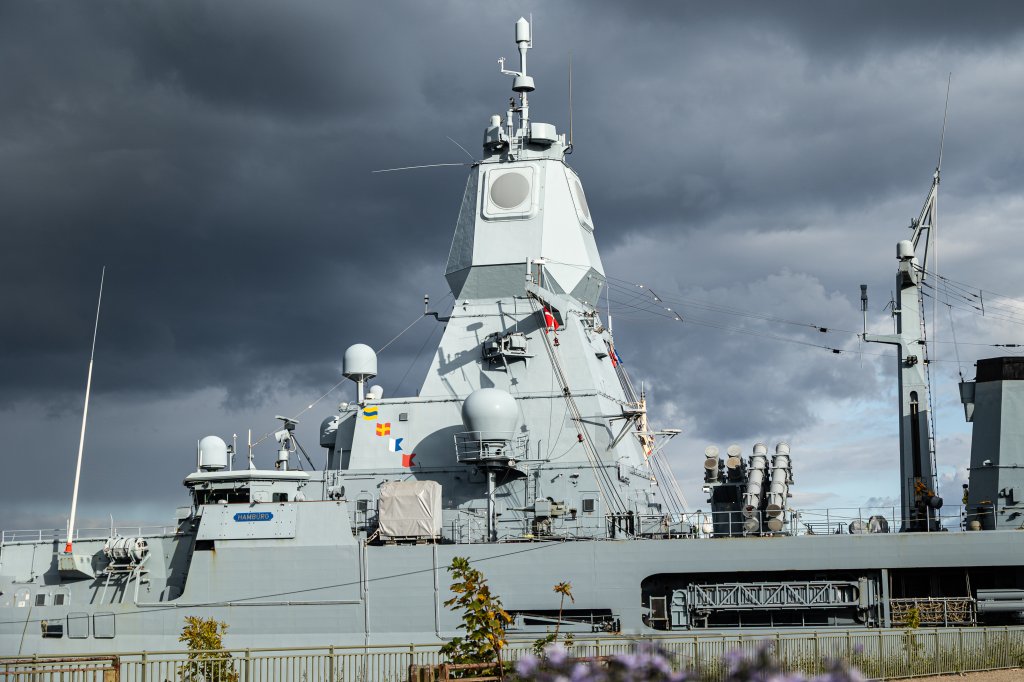 The German Navy frigate FGS Hamburg F220 docks in Copenhagen, Denmark, on September 29, 2025, ahead of the upcoming EU summit. (Photo by Kristian Tuxen Ladegaard Berg/NurPhoto via Getty Images)