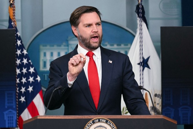 US Vice President JD Vance speaks during the press briefing in the Brady Briefing Room of the White House in Washington, DC, on Wednesday. (Photo by Jim Watson/AFP via Getty Images)