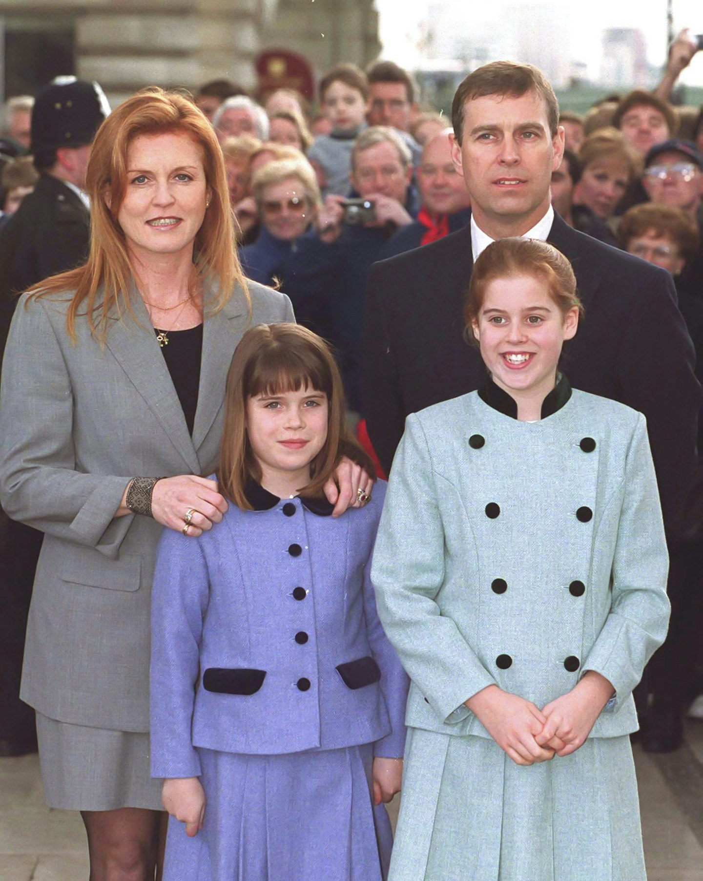 The Duke and Duchess of York, Princess Beatrice, and Princess Eugenie in 2000