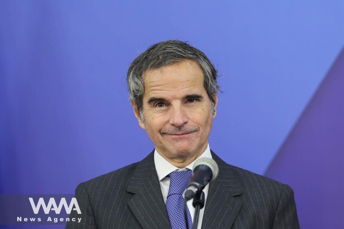 International Atomic Energy Agency (IAEA) Director General Rafael Mariano Grossi speaks during a news conference with Head of Iran's Atomic Energy Organization Mohammad Eslami, in Tehran