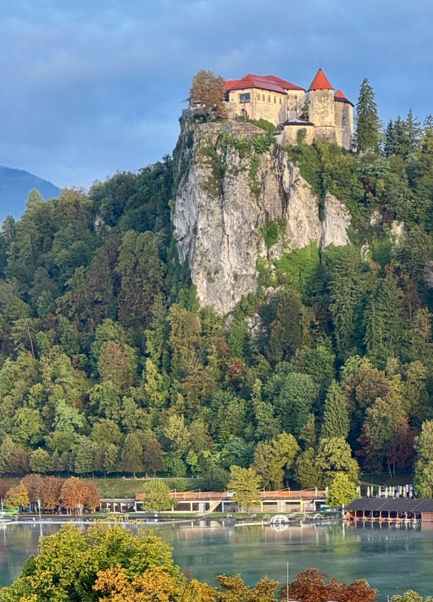 Bled Castle, overlooking Lake Bled in Slovenia. The medieval castle was rebuilt following heavy bombardment in World War II. Virginia S. Mason