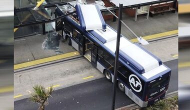 Electric bus crashes into transport hub in Auckland's New Lynn