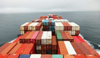 Shipping containers on a boat.