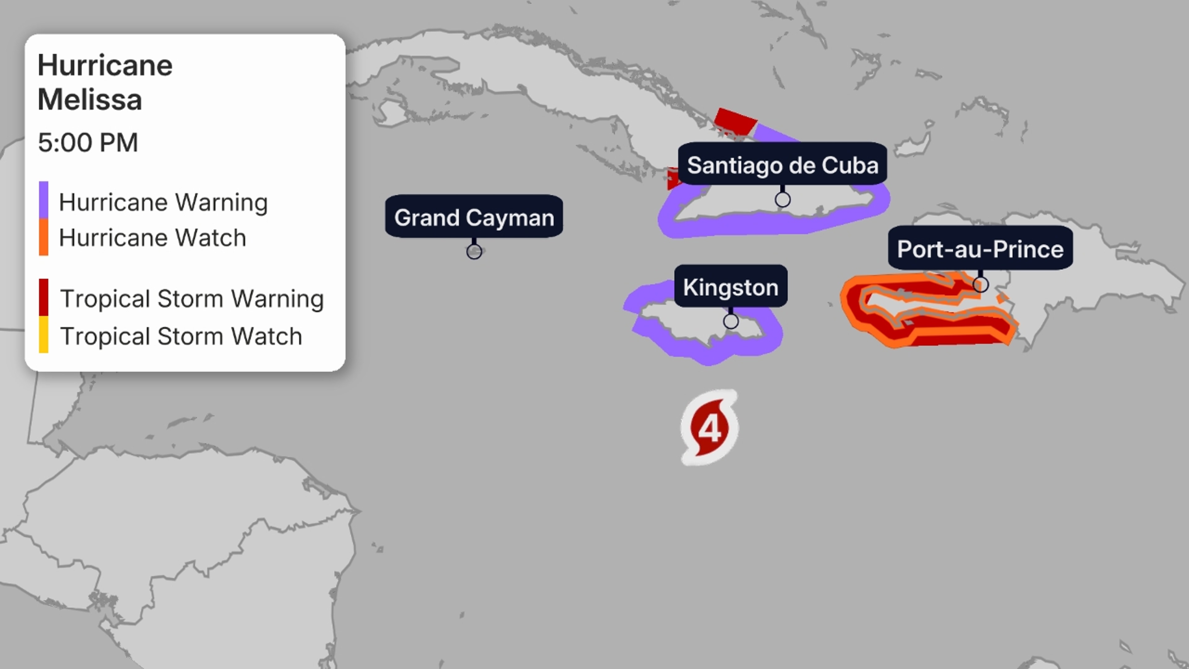 A watch is issued when tropical storm or hurricane conditions are possible within 48 hours. A warning is issued when those conditions are expected within 36 hours.
