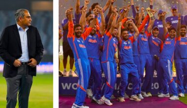 (LEFT) Pakistan Interior Minister and President of the Asian Cricket Council Mohsin Naqvi; (RIGHT) Team India players mimic holding up a trophy as they celebrate after winning the Asia Cup cricket final against Pakistan at Dubai International Cricket Stadium. (Photos: AP)