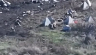 NSFW. Two russian soldiers lying in a breached defensive line receive a direct artillery hit. Novotoretske, October 2025 (geo-location included).