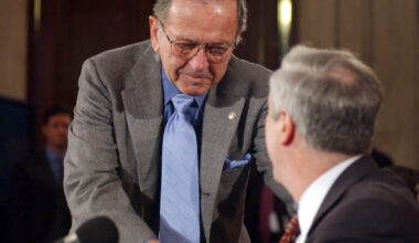 Late-Sen. Ted Stevens, R-Alaska, waged a battle for years to open the door to oil and gas drilling in the arctic refuge. He is seen in 2003 greeting the administrator of NASA, Sean O'Keefe, at a committee hearing on the space shuttle Columbia accident.