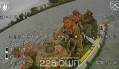 Boat full of Russian soldiers hit by Ukrainian strike drone operated by the Pentagon unit of the 225th Assault Regiment. Sumy Border region. Published 02.10.2025