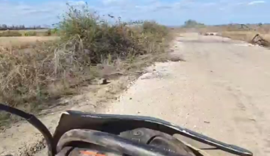 Russian soldier attempts to shot down an incoming Ukrainian kamikaze drone. Fall 2025, location unknown