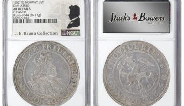 Norway 1652 FG 3 Speciedaler graded NGC AU Details
