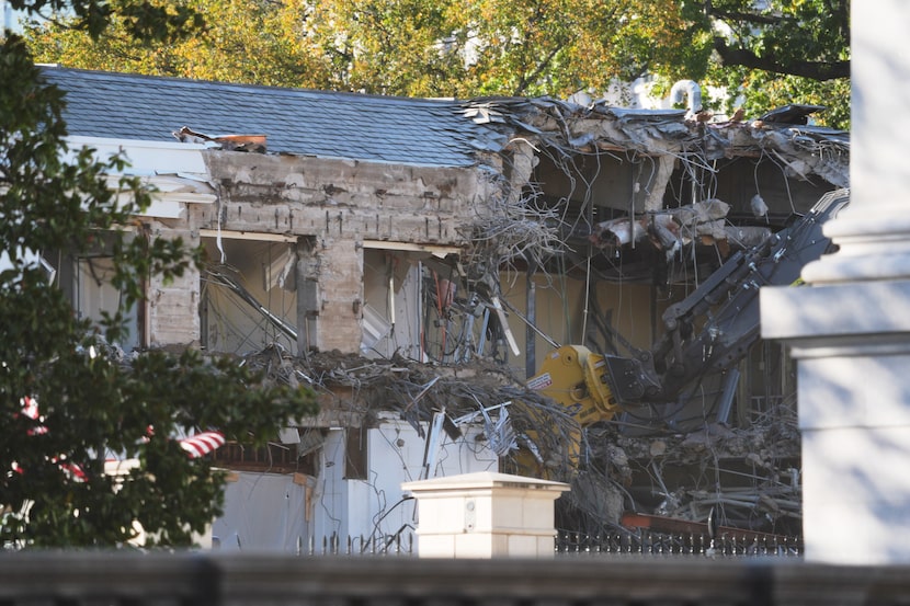 Work begins on the demolition of a part of the East Wing of the White House, Monday, Oct....