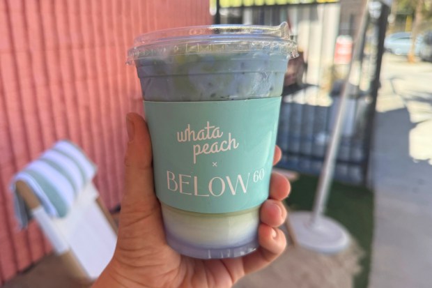 Marine Tide Matcha from Whata Peach in Studio City. The beverage is a collaboration with Hilary Duff's company Below 60. (Carolyn Burt, SCNG)