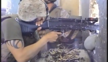 U.S. Marines from 2/1 Echo in a Machine Gun Room, Fallujah, Iraq, April 2004.