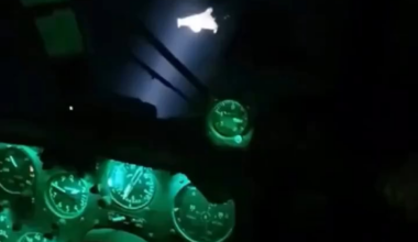 A Russian Shahed drone was shot down at close range by a Ukrainian helicopter.