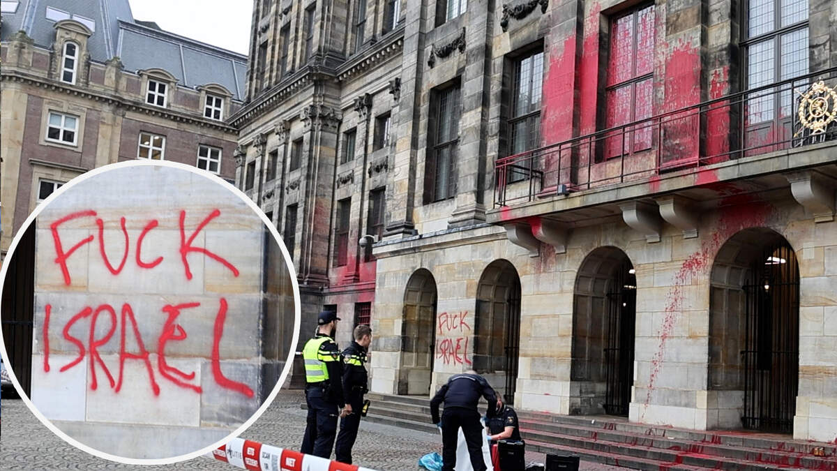 Koninklijk Paleis op de Dam beklad met rode verf door Palestine Action NL