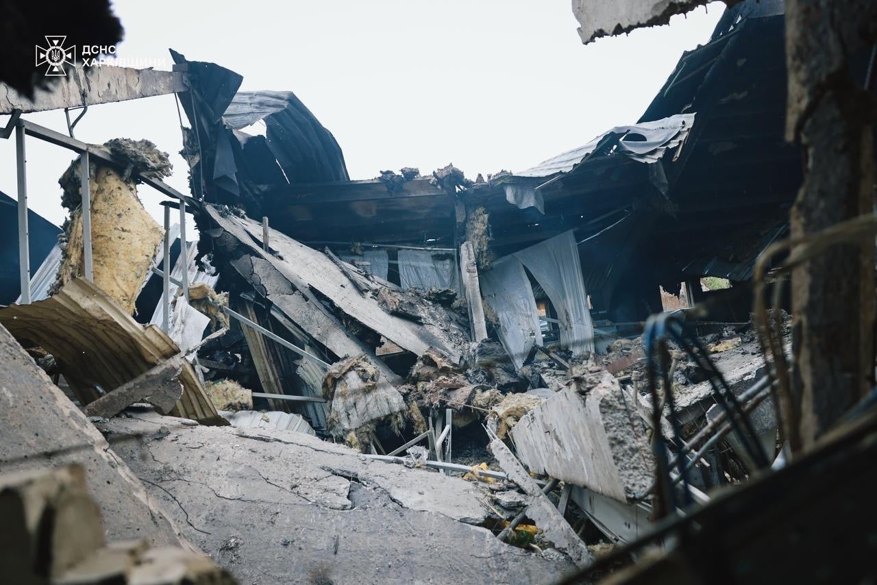 A Russian drone attack caused a fire at a farm in northeast Ukraine overnight, emergency services said on Friday