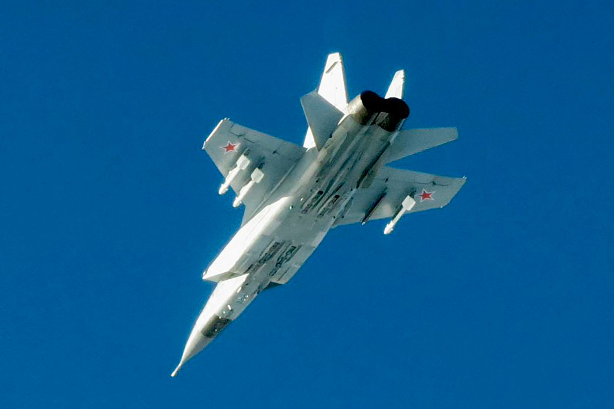 Image released by the Swedish Airforce shows a Russian MIG-31 fighter jet flying above the Baltic sea after violating Estonian air space