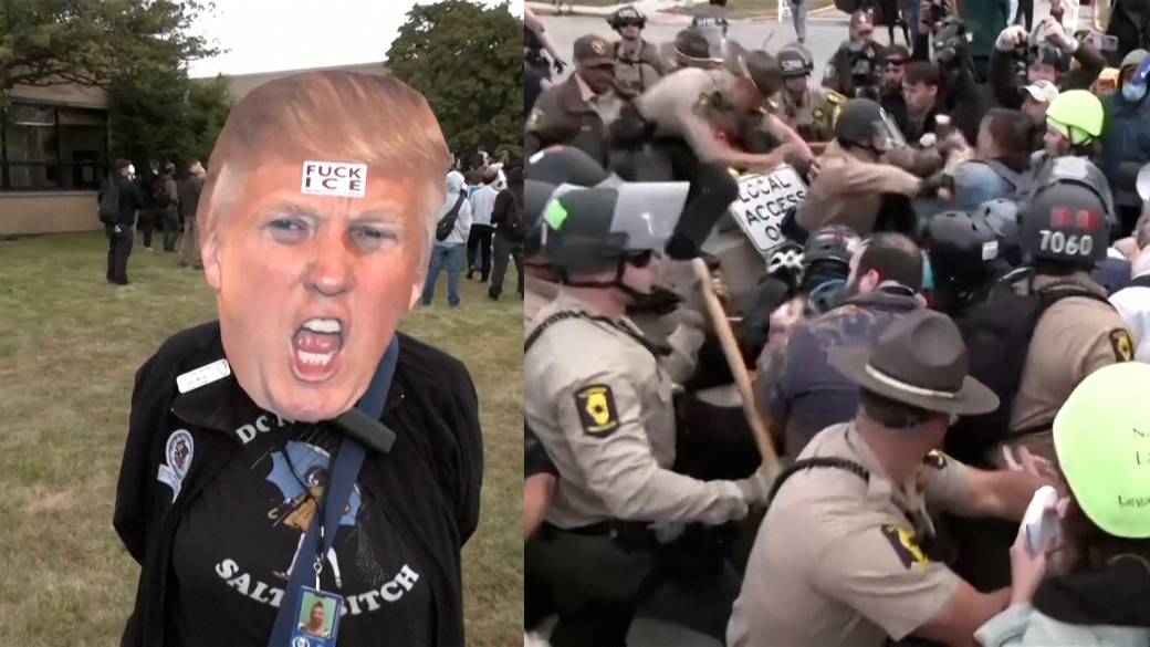 Click to play video: 'People protest at Illinois ICE facility, face arrests and scuffles'