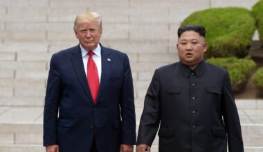 Then U.S. President Donald Trump, left, meets with North Korean leader Kim Jong Un at the North Korean side of the border at the village of Panmunjom in Demilitarized Zone, on June 30, 2019. (AP Photo/Susan Walsh, File)