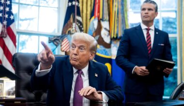 Trump and Hegseth deliver an announcement at the Oval Office