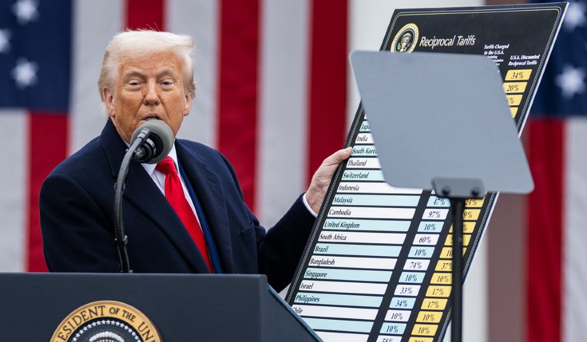 Trump showing a chart with reciprocal tariffs